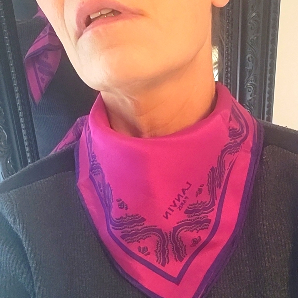 NEW Lanvin Fuschia/Magenta & Purple Silk Scarf, Floral Pattern, 25" square